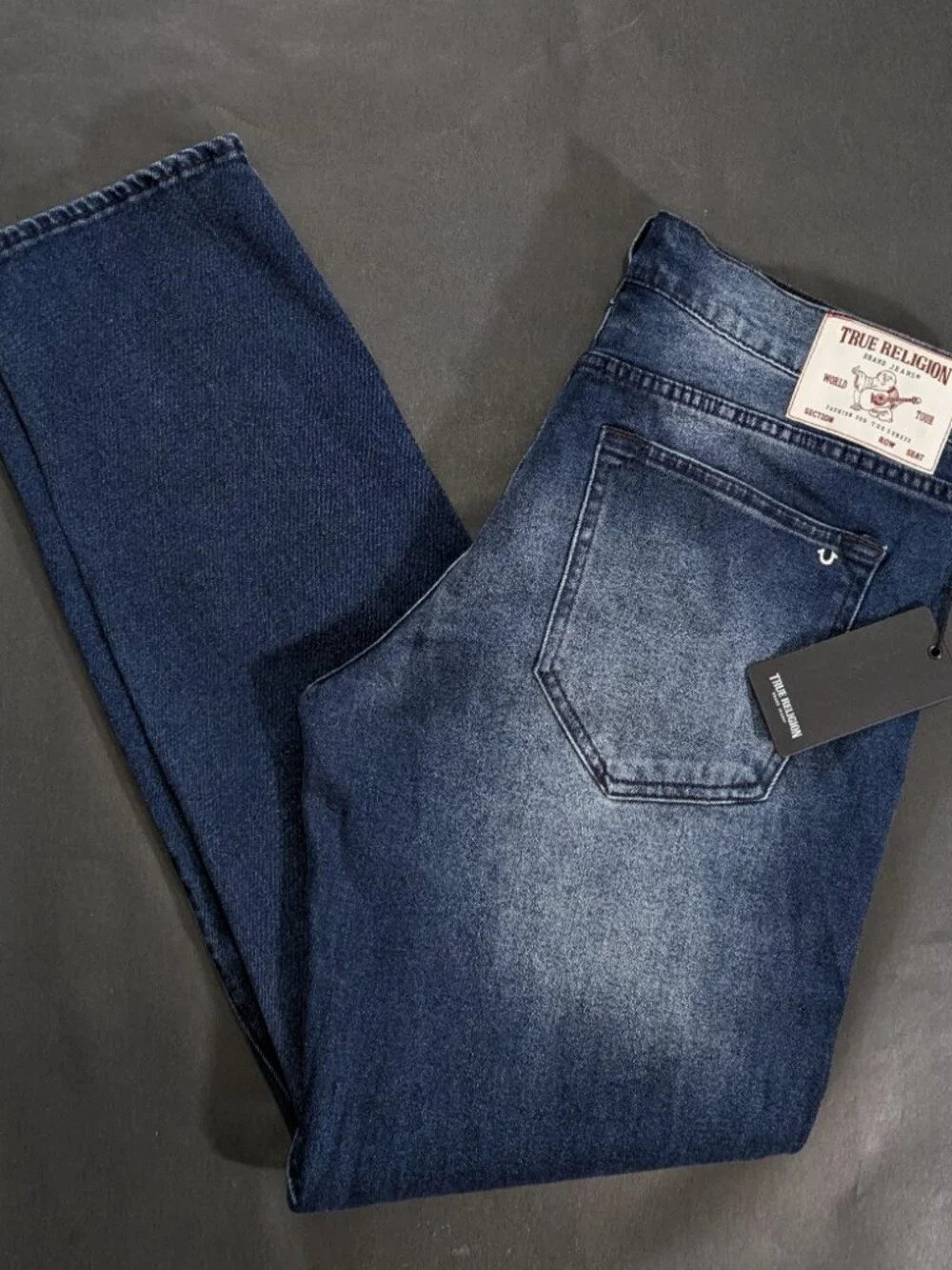 True Religion Jeans Men`s Size 36x32 Blue Dark Wash Geno Relaxed Slim Denim